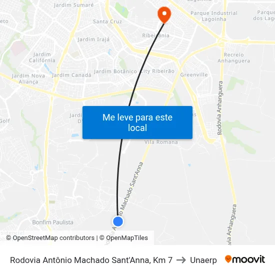 Rodovia  Antônio Machado Sant'Anna, Km 7 to Unaerp map