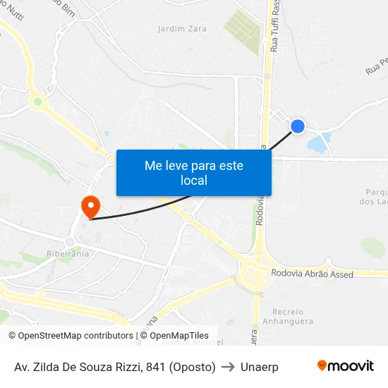 Av. Zilda De Souza Rizzi, 841 (Oposto) to Unaerp map