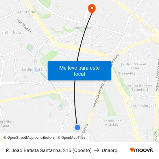R.  João Batista Santanna, 215 (Oposto) to Unaerp map