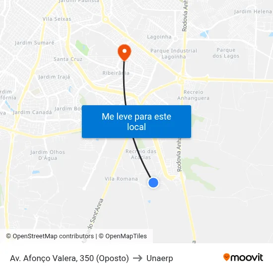 Av. Afonço Valera, 350 (Oposto) to Unaerp map