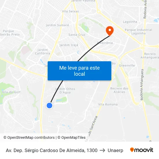 Av. Dep. Sérgio Cardoso De Almeida, 1300 to Unaerp map