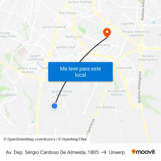 Av. Dep. Sérgio Cardoso De Almeida, 1805 to Unaerp map