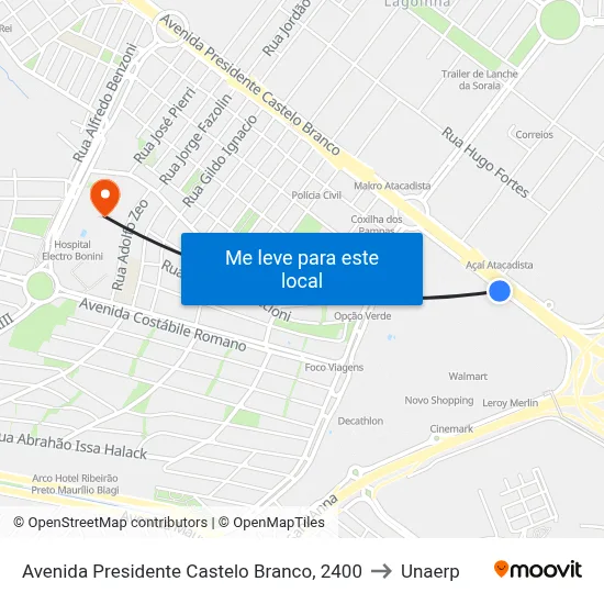 Avenida Presidente Castelo Branco, 2400 to Unaerp map