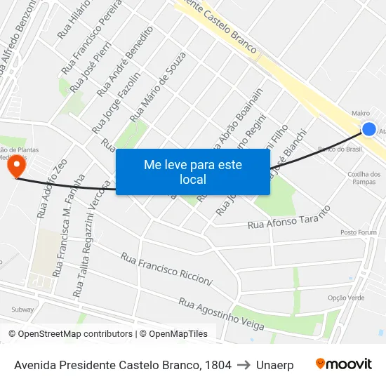 Avenida Presidente Castelo Branco, 1804 to Unaerp map
