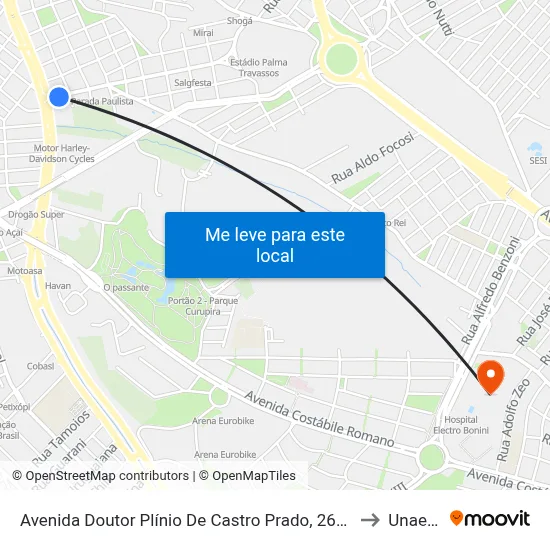 Avenida Doutor Plínio De Castro Prado, 2625 to Unaerp map