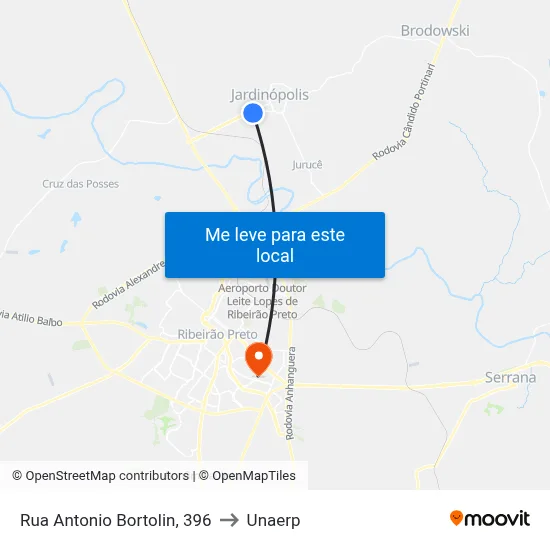 Rua Antonio Bortolin, 396 to Unaerp map