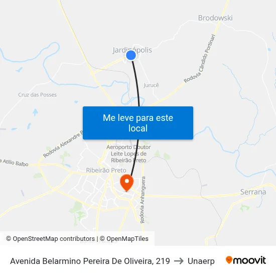 Avenida Belarmino Pereira De Oliveira, 219 to Unaerp map