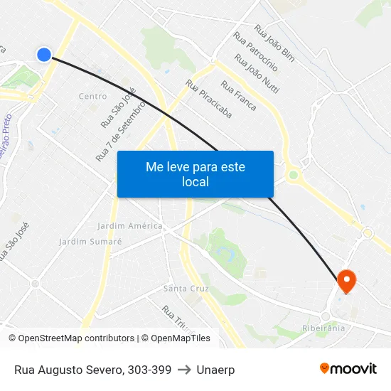 Rua Augusto Severo, 303-399 to Unaerp map