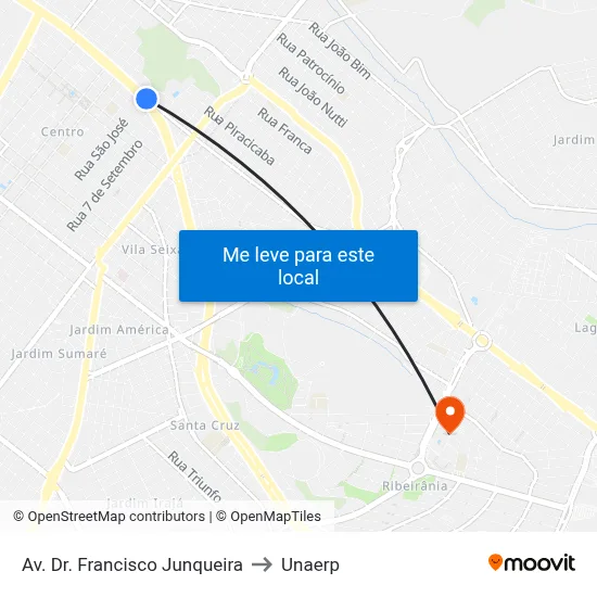 Av. Dr. Francisco Junqueira to Unaerp map