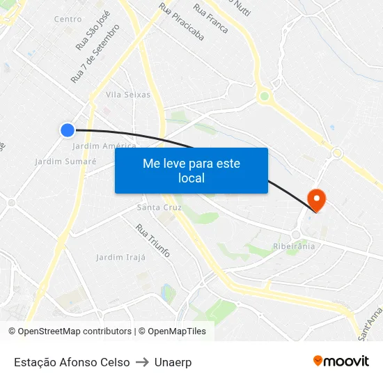 Estação Afonso Celso to Unaerp map