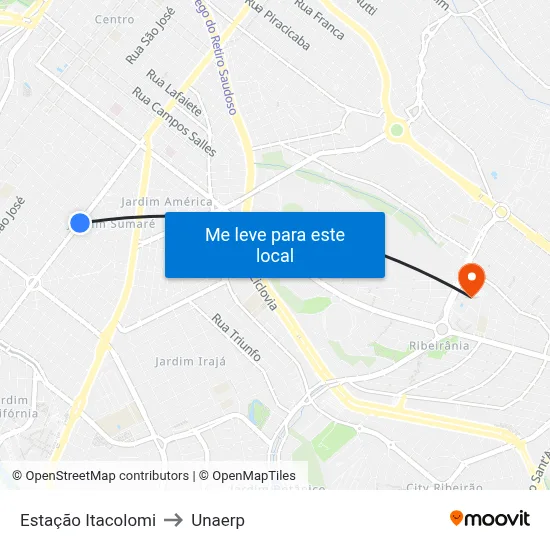 Estação Itacolomi to Unaerp map