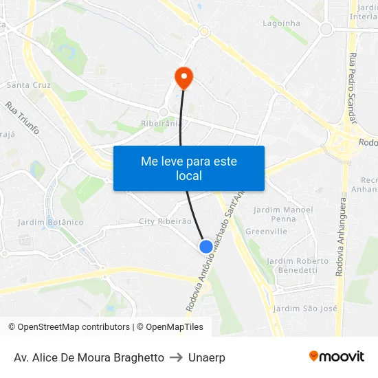 Av. Alice De Moura Braghetto to Unaerp map