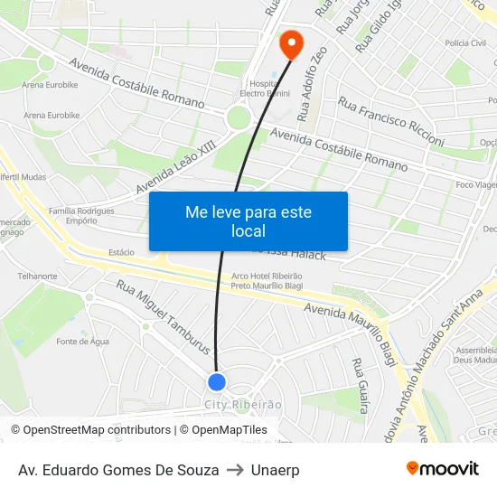 Av. Eduardo Gomes De Souza to Unaerp map