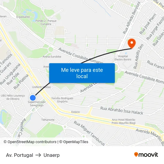 Av. Portugal to Unaerp map