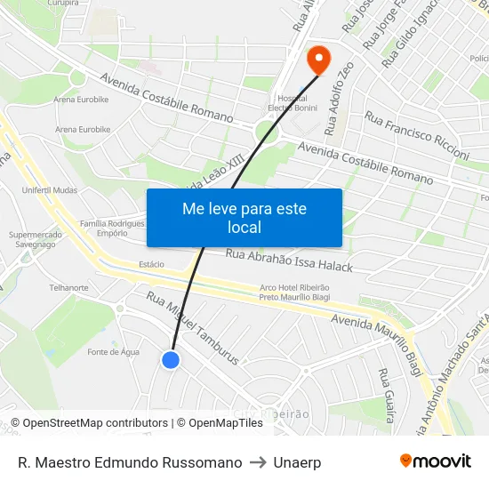 R. Maestro Edmundo Russomano to Unaerp map