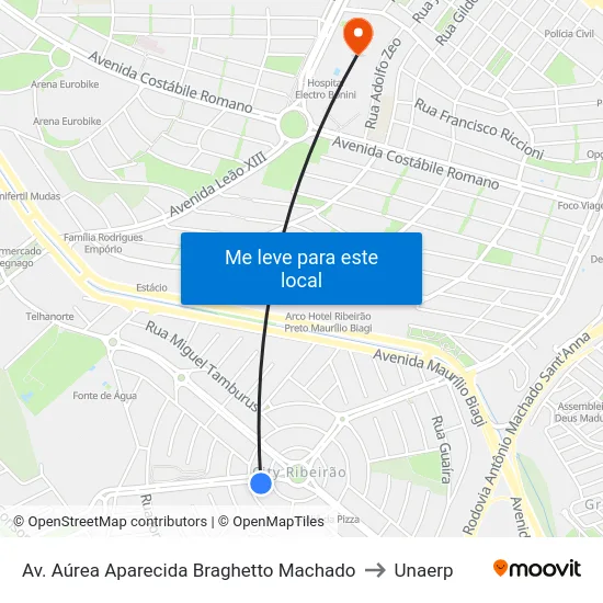 Av. Aúrea Aparecida Braghetto Machado to Unaerp map