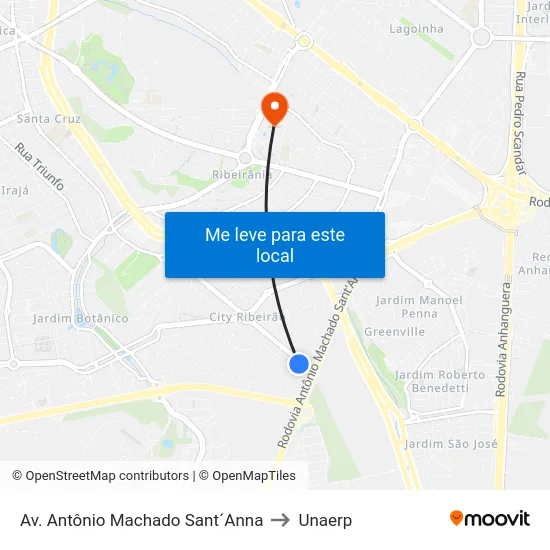 Av. Antônio Machado Sant´Anna to Unaerp map