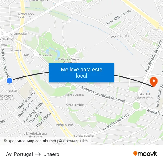 Av. Portugal to Unaerp map