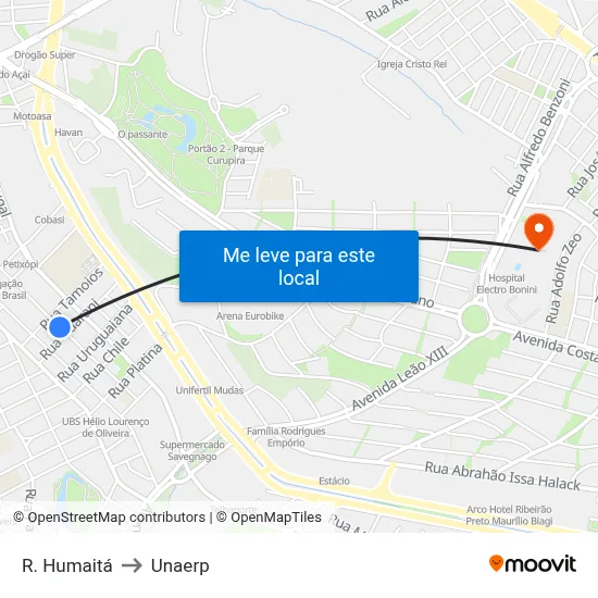 R. Humaitá to Unaerp map
