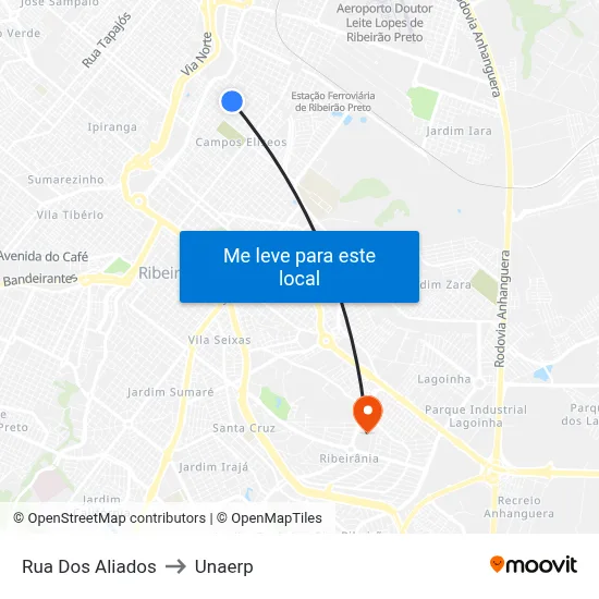 Rua Dos Aliados to Unaerp map