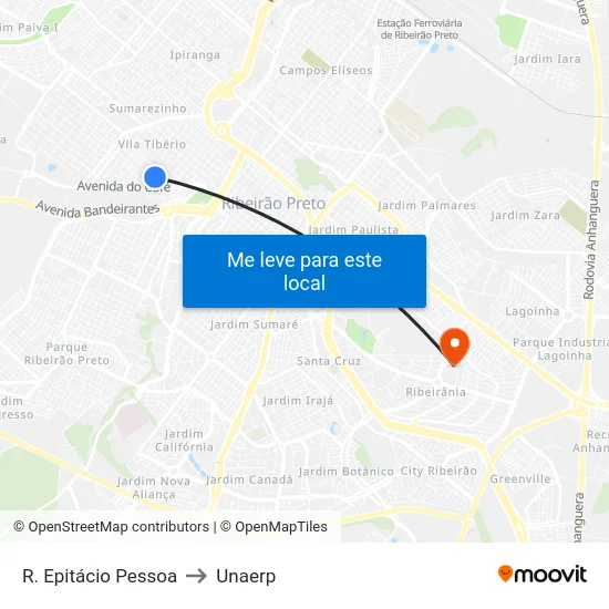 R. Epitácio Pessoa to Unaerp map