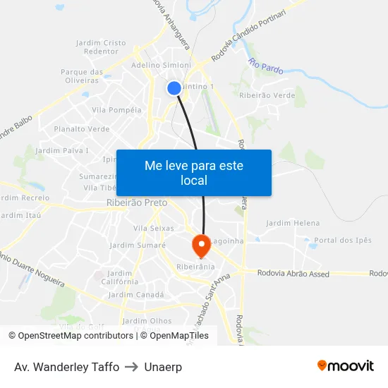Av. Wanderley Taffo to Unaerp map