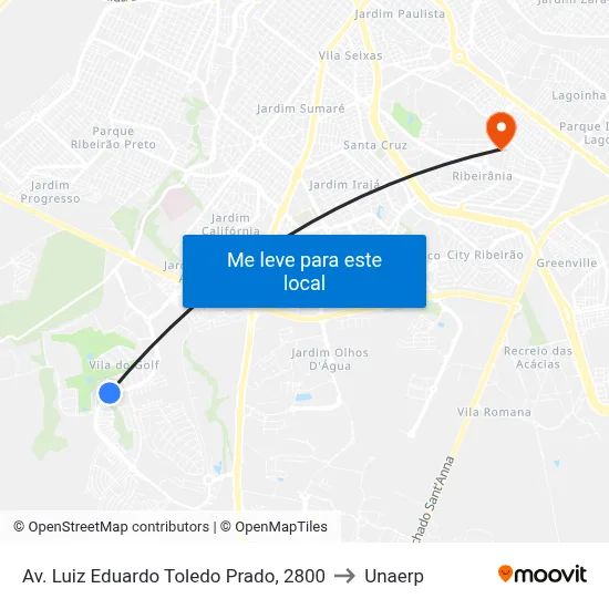 Av. Luiz Eduardo Toledo Prado, 2800 to Unaerp map