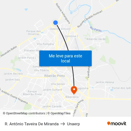 R. Antônio Taveira De Miranda to Unaerp map