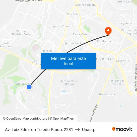 Av. Luiz Eduardo Toledo Prado, 2281 to Unaerp map