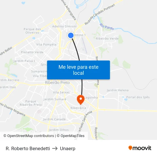 R. Roberto Benedetti to Unaerp map