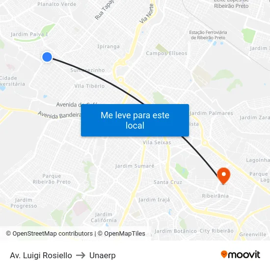 Av. Luigi Rosiello to Unaerp map