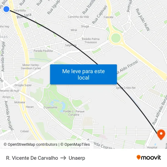 R. Vicente De Carvalho to Unaerp map