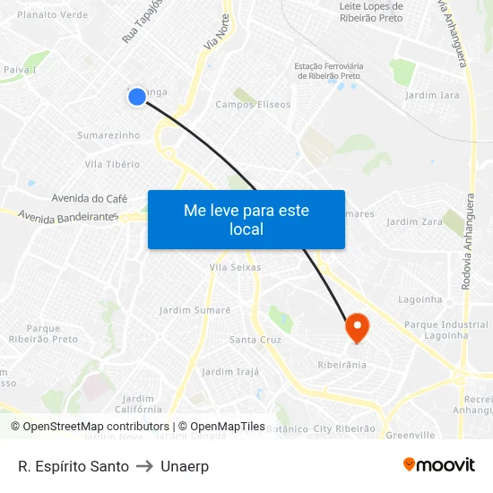 R. Espírito Santo to Unaerp map