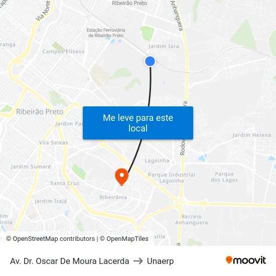 Av. Dr. Oscar De Moura Lacerda to Unaerp map