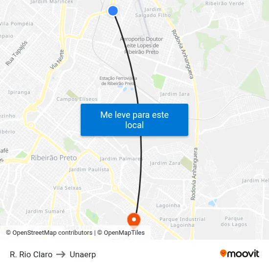 R. Rio Claro to Unaerp map