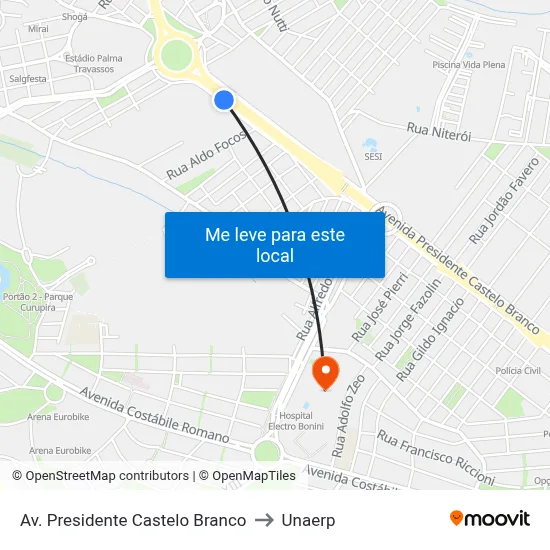Av. Presidente Castelo Branco to Unaerp map