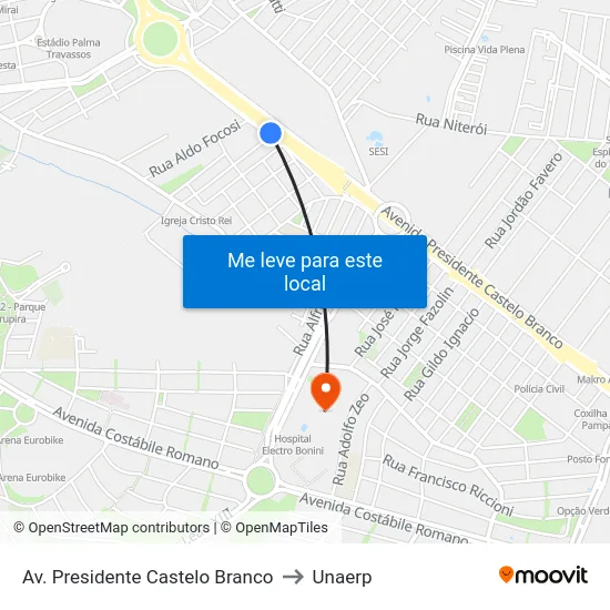 Av. Presidente Castelo Branco to Unaerp map