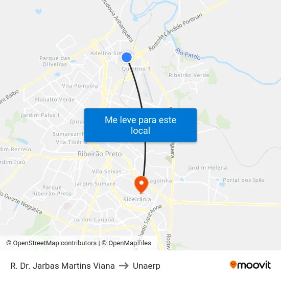 R. Dr. Jarbas Martins Viana to Unaerp map