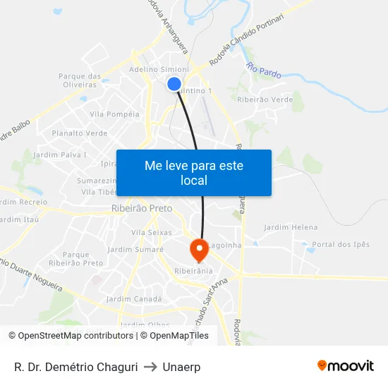 R. Dr. Demétrio Chaguri to Unaerp map