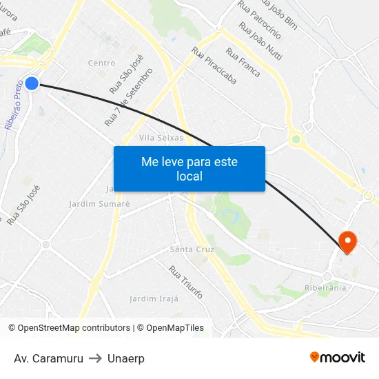 Av. Caramuru to Unaerp map
