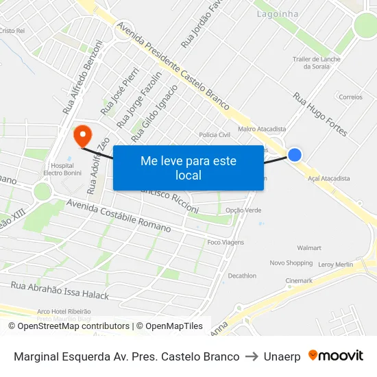 Marginal Esquerda Av. Pres. Castelo Branco to Unaerp map