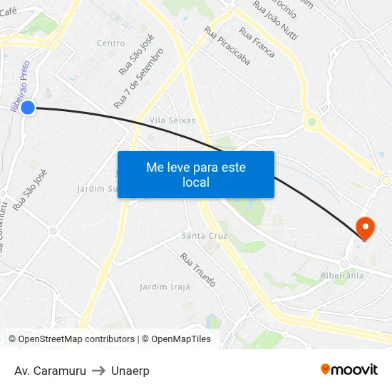 Av. Caramuru to Unaerp map
