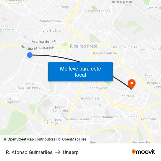 R. Afonso Guimarães to Unaerp map