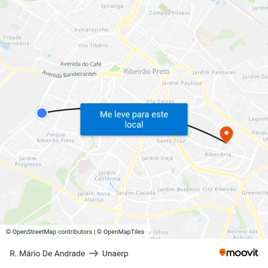 R. Mário De Andrade to Unaerp map