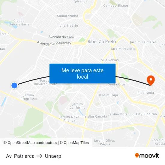 Av. Patriarca to Unaerp map