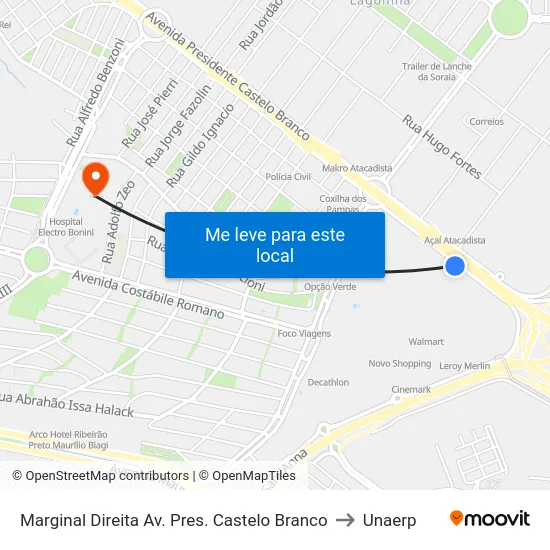 Marginal Direita Av. Pres. Castelo Branco to Unaerp map