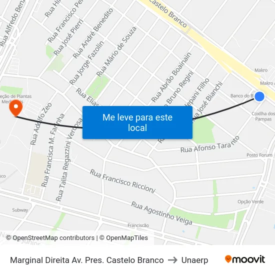 Marginal Direita Av. Pres. Castelo Branco to Unaerp map