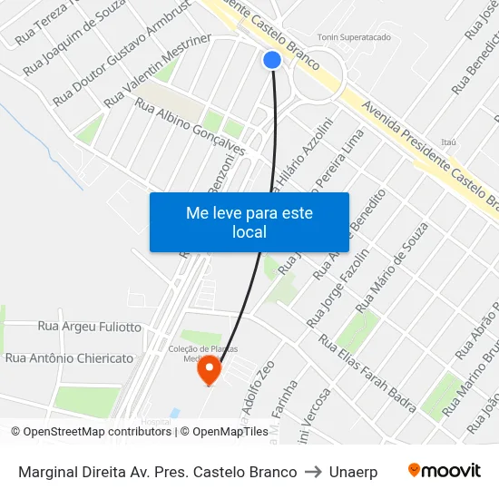 Marginal Direita Av. Pres. Castelo Branco to Unaerp map