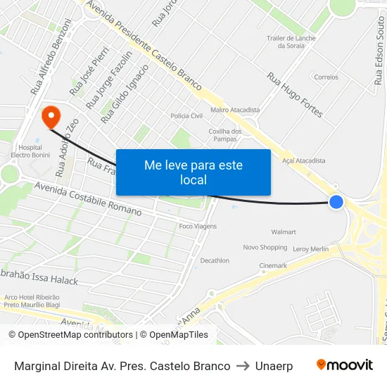Marginal Direita Av. Pres. Castelo Branco to Unaerp map