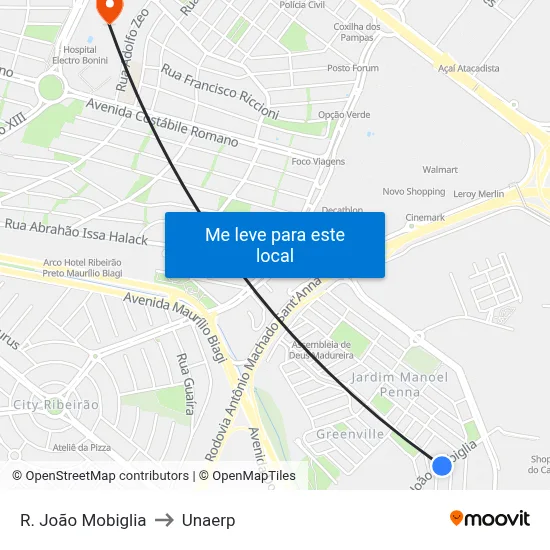 R. João Mobiglia to Unaerp map